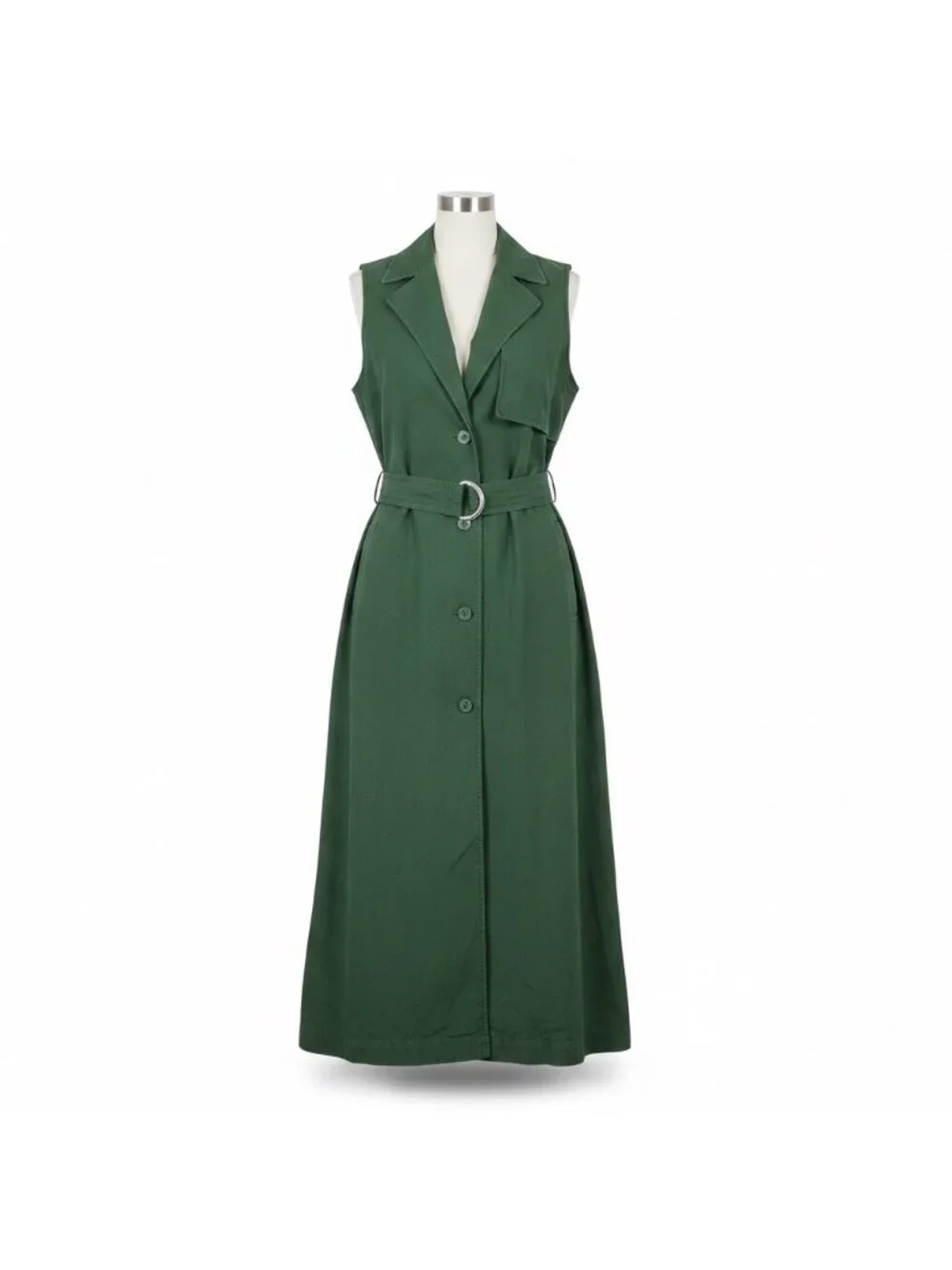 Jw Anderson Women’s Green Cotton Sleeveless Belted Maxi Trench Dress XXS